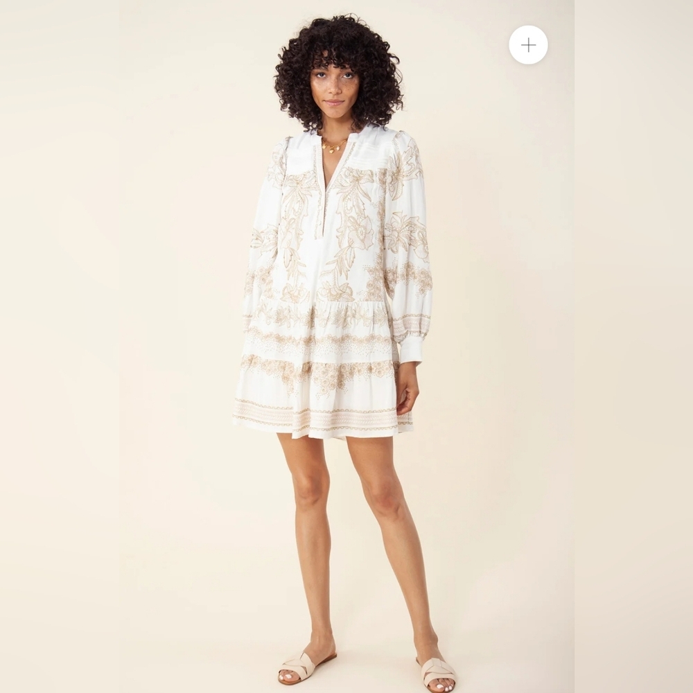 Hale Bob White and Gold Long Sleeve Dress